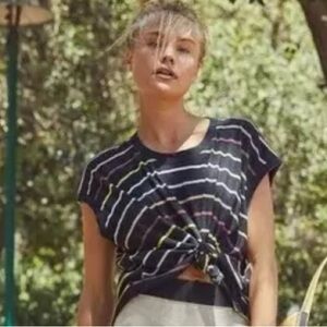 Free People Movement Rising Tide Printed Tee Black Striped